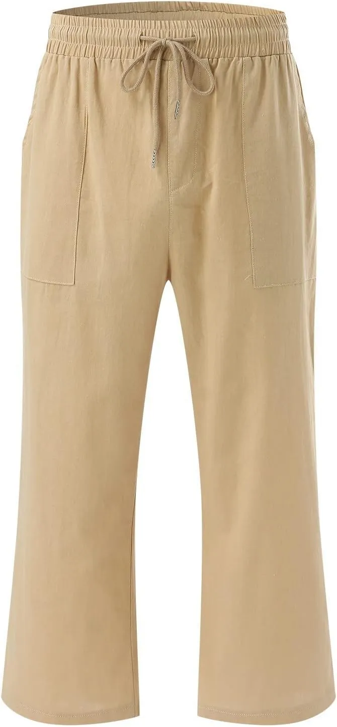 ADHOWBEW Drawstring Linen Pants Women Casual Dressy Work Lounge High Waisted Cotton Plus Size Flowy Petite Stretch Pants