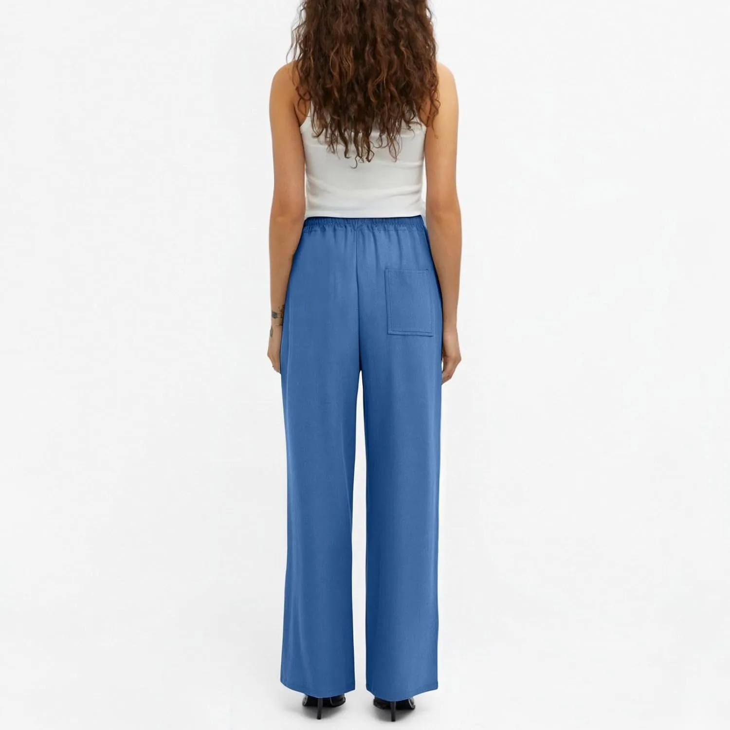 ADHOWBEW Lightweight Capri Pants for Women Casual Cotton Summer Dressy High Waist Drawstring Flowy Slacks with Pockets