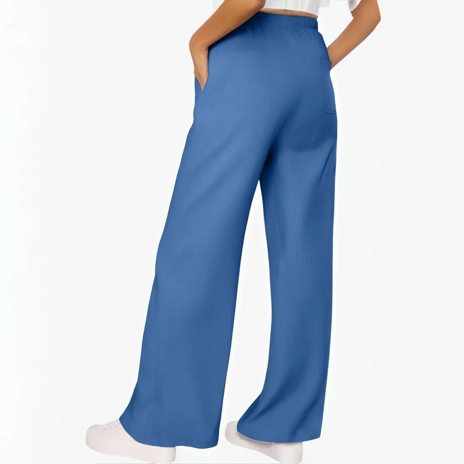 ADHOWBEW Lightweight Capri Pants for Women Casual Cotton Summer Dressy High Waist Drawstring Flowy Slacks with Pockets