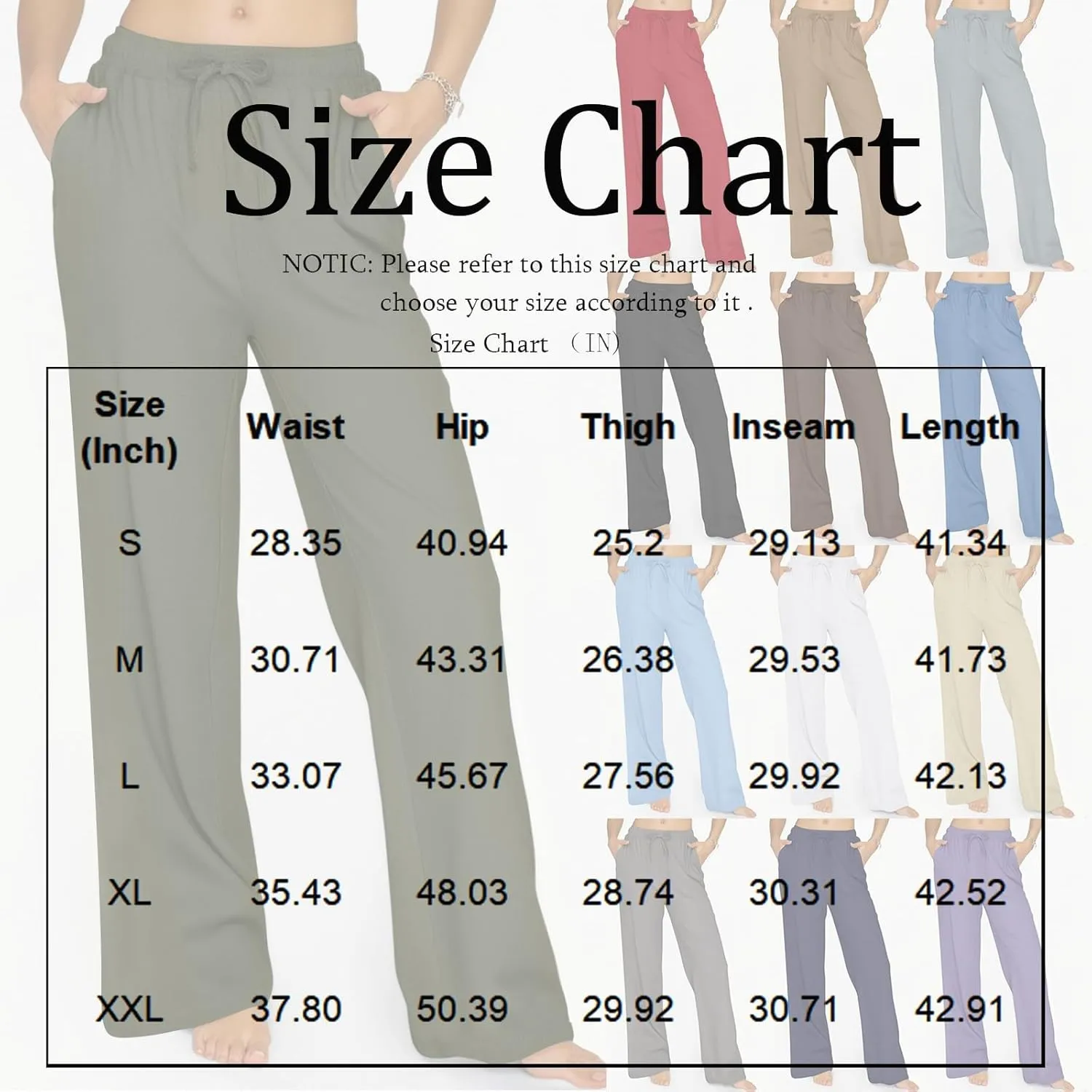 ADHOWBEW Lightweight Capri Pants for Women Casual Cotton Summer Dressy High Waist Drawstring Flowy Slacks with Pockets