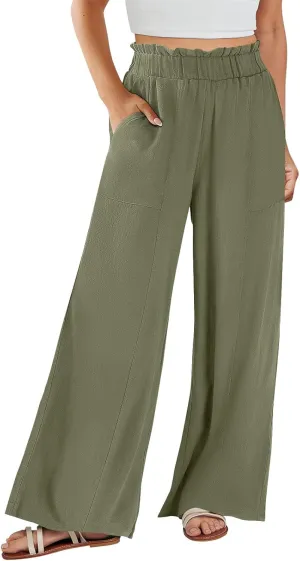 ADHOWBEW Linen Dress Pants Women Cotton Plus Size Dressy Petite Work Flowy Casual Lounge Stretch High Waisted Cotton Pants