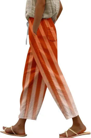 ADHOWBEW Plus Size Capri Pants for Women Dressy Flowy High Waist Casual Cotton Lounge Trendy Summer Bottoms with Pockets