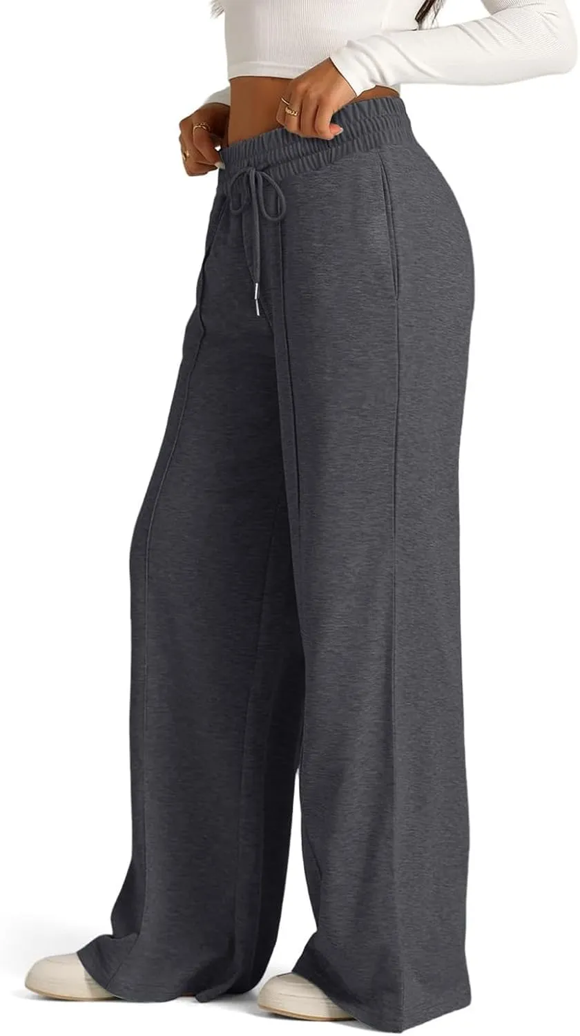 ADHOWBEW Sweat Pants for Womens 2025 Wide Leg High Rise Casual Trendy Elastic Waist Comfy Athletic Joggers