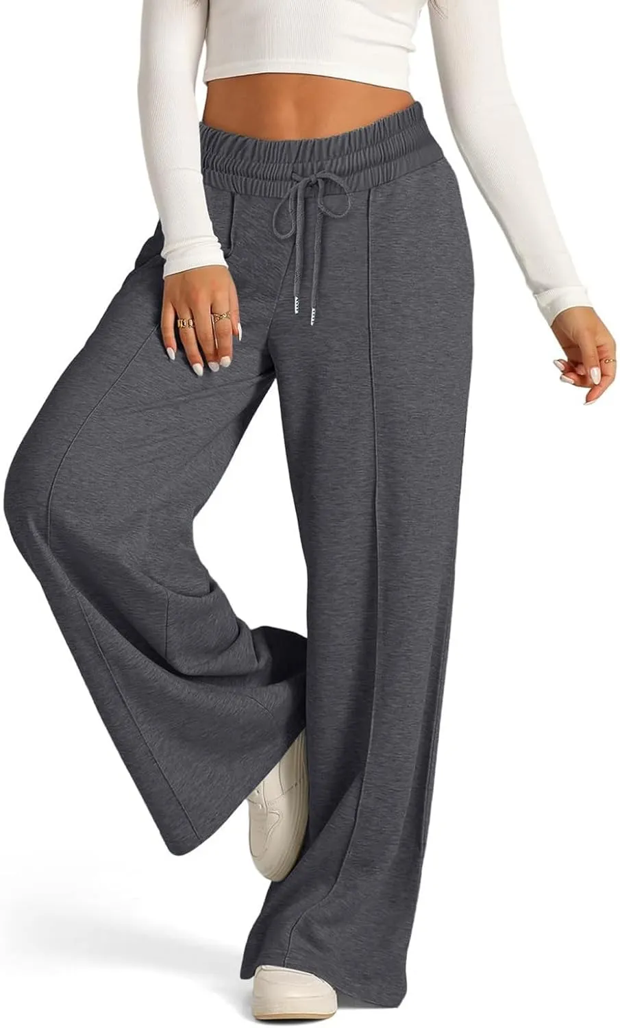 ADHOWBEW Sweat Pants for Womens 2025 Wide Leg High Rise Casual Trendy Elastic Waist Comfy Athletic Joggers