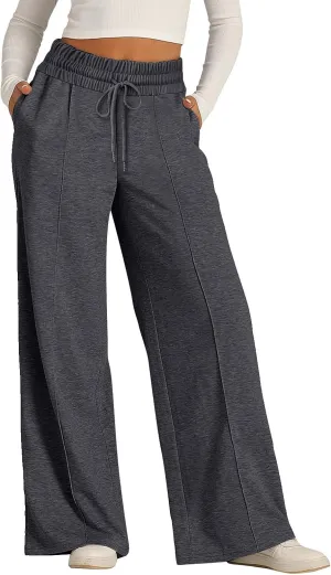 ADHOWBEW Sweat Pants for Womens 2025 Wide Leg High Rise Casual Trendy Elastic Waist Comfy Athletic Joggers