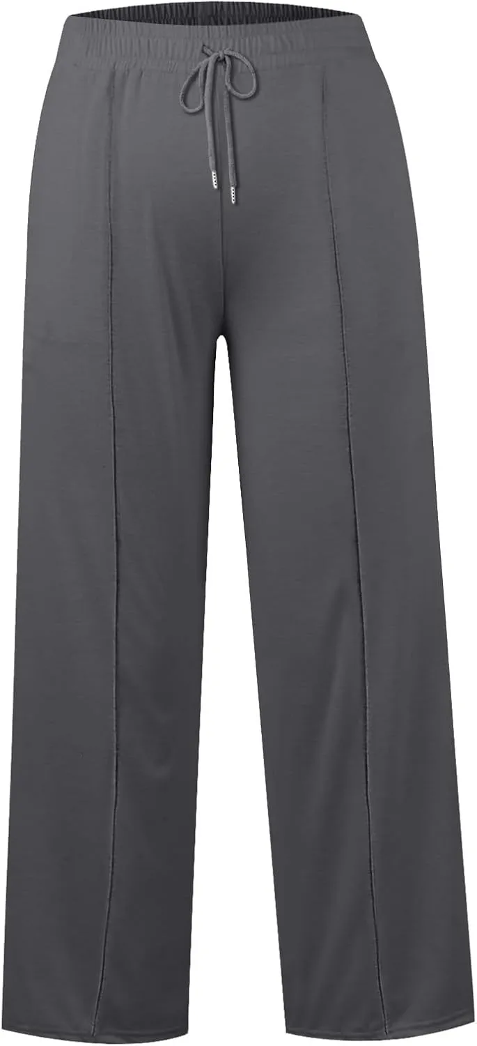 ADHOWBEW Sweat Pants for Womens 2025 Wide Leg High Rise Casual Trendy Elastic Waist Comfy Athletic Joggers