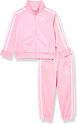 adidas Little Girl's Zip Front Classic Tricot Jacket and Joggers Set
