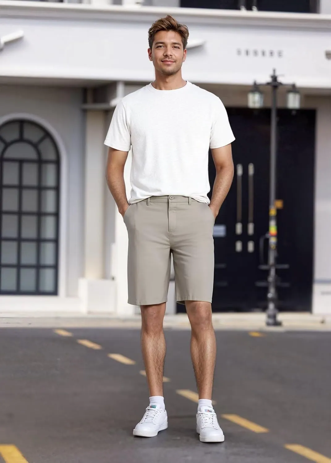 Agile Mens Casual Summer Flat Front Essential Stretch Shorts/Cargo Shorts with Pockets