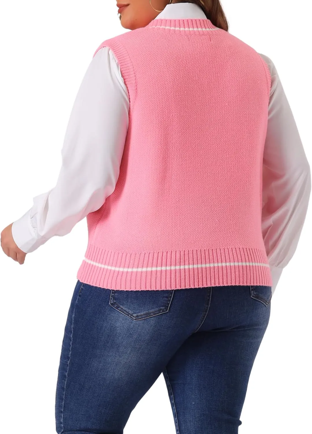 Agnes Orinda Plus Size Sweater Vest for Women V Neck Stripe Cable Knit Sleeveless Pullover Sweater Vest