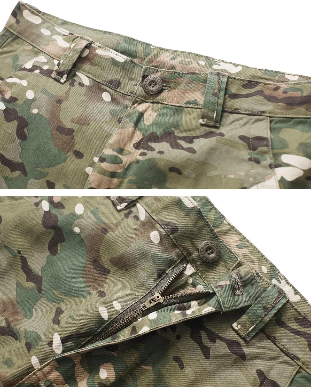 AKARMY Men's Camo Cargo Shorts Outdoor Multi-Pocket Cotton Casual Shorts with No Belt