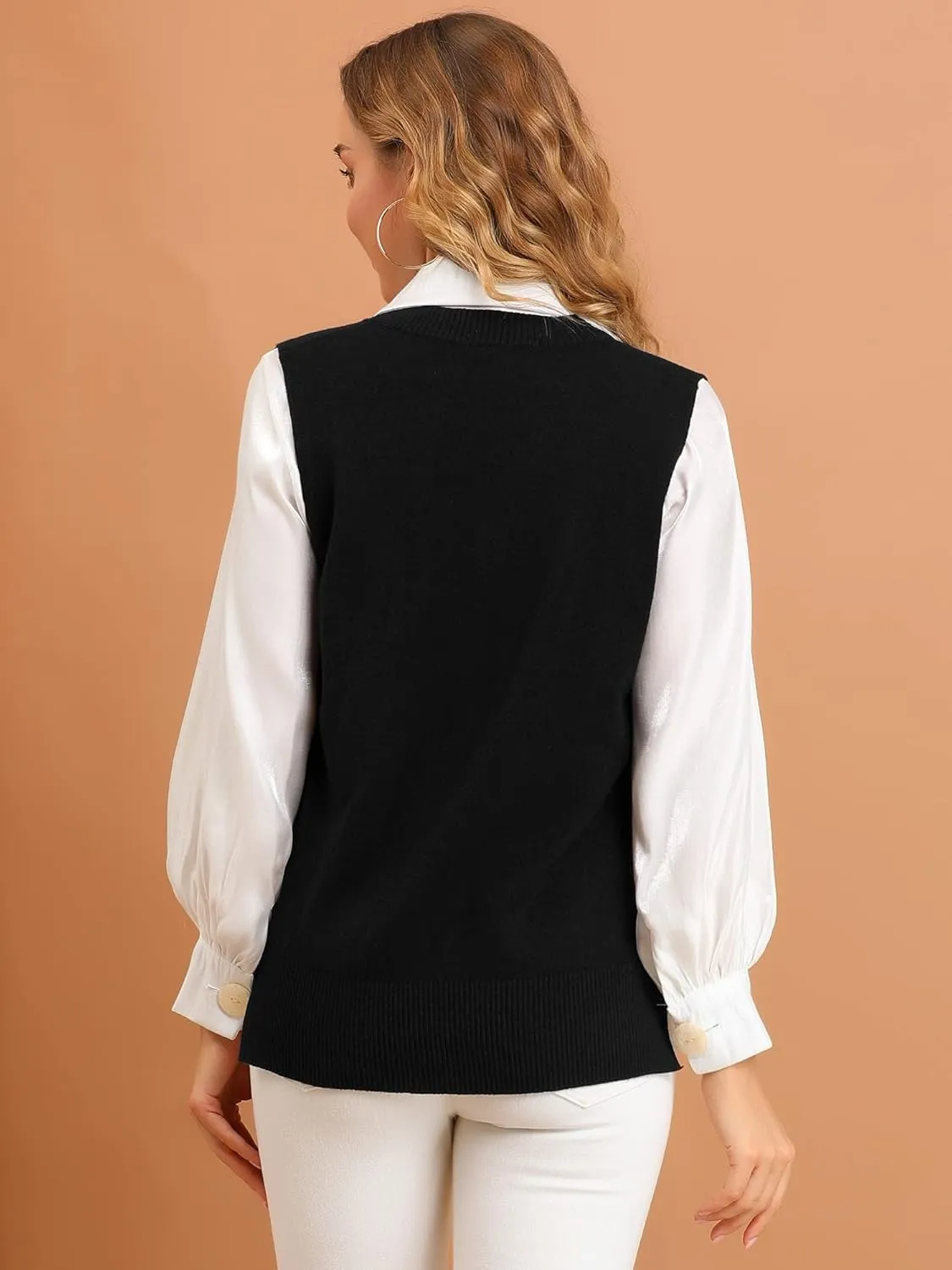 Allegra K Women's V Neck Sweater Vest Knit Pullover Sleeveless Sweater Top
