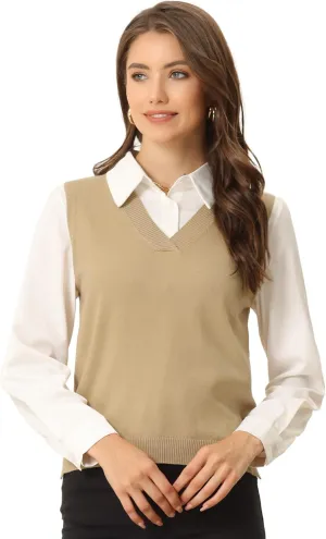 Allegra K Women's V Neck Sweater Vest Knit Pullover Sleeveless Sweater Top