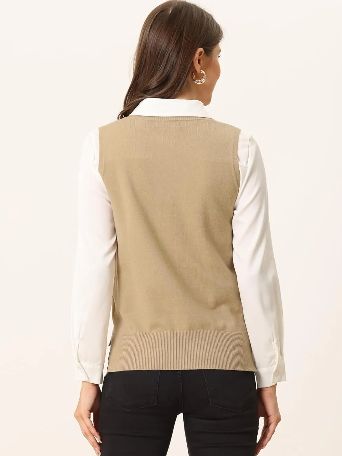 Allegra K Women's V Neck Sweater Vest Knit Pullover Sleeveless Sweater Top