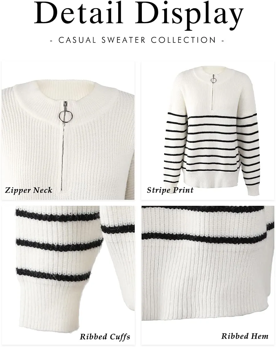 Amkoyam Women's Striped Sweaters 2023 Long Sleeves Knitted Casual Pullovers Loose Shirt Tops with Button Fall Winter