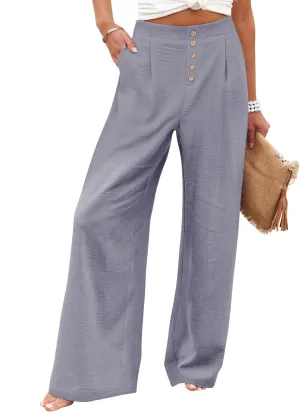 Angerella Women's Casual Wide Leg Pants High Elastic Waisted in The Back Business Work Trousers Long Pants with Pocket