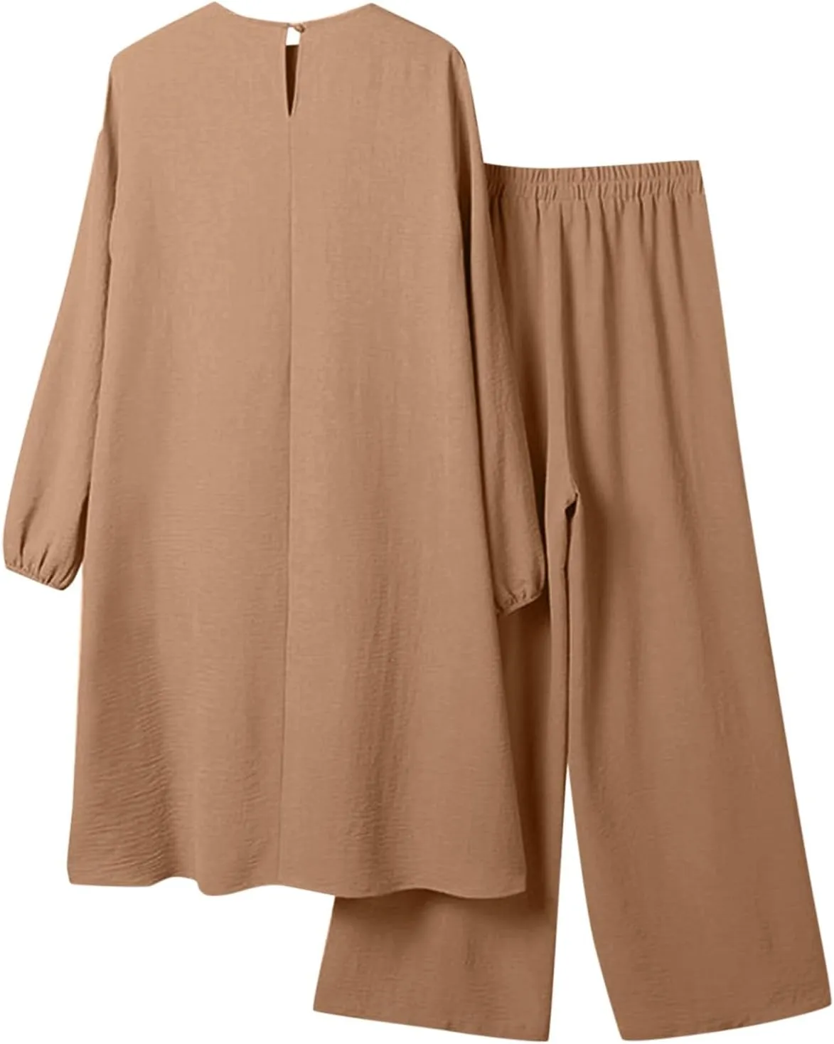 Aniywn Muslim Casual 2 Piece Set for Women Long Sleeve Loose Top Wide Leg Pants Suit Plus Size Outfit Prayer Clothes No Hijab