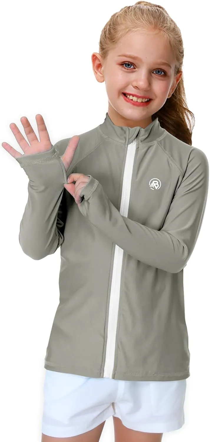 AOBUTE Unisex Kids Zipper Rash Guard Boys UPF 50  UV Protection Sun Shirt with Thumb Hole 3-12 Years