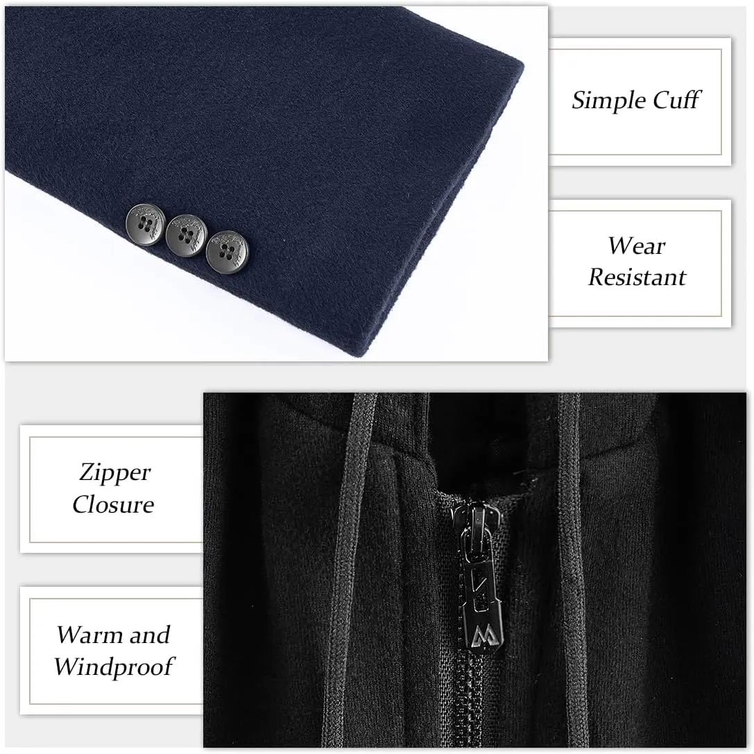 APTRO Men's Wool Trench Coat Winter Hoodie Coat Premium Business Wool Jacket
