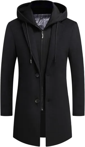 APTRO Men's Wool Trench Coat Winter Hoodie Coat Premium Business Wool Jacket