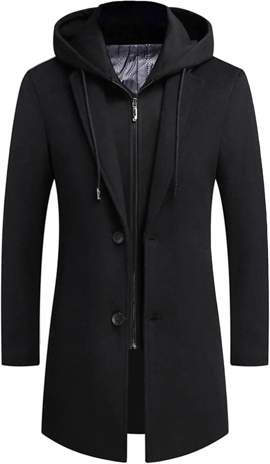 APTRO Men's Wool Trench Coat Winter Hoodie Coat Premium Business Wool Jacket