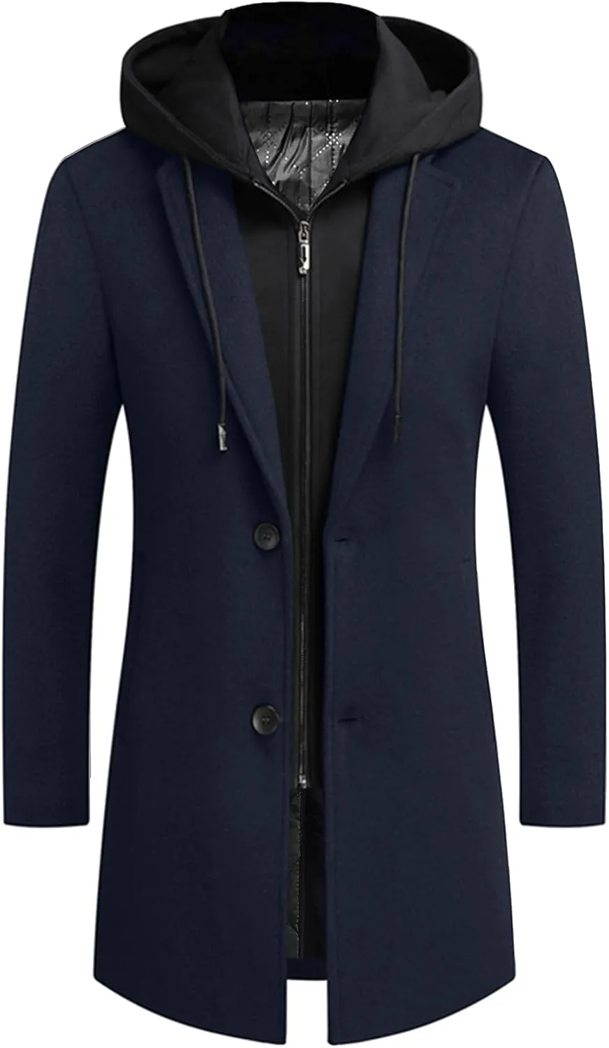 APTRO Men's Wool Trench Coat Winter Hoodie Coat Premium Business Wool Jacket