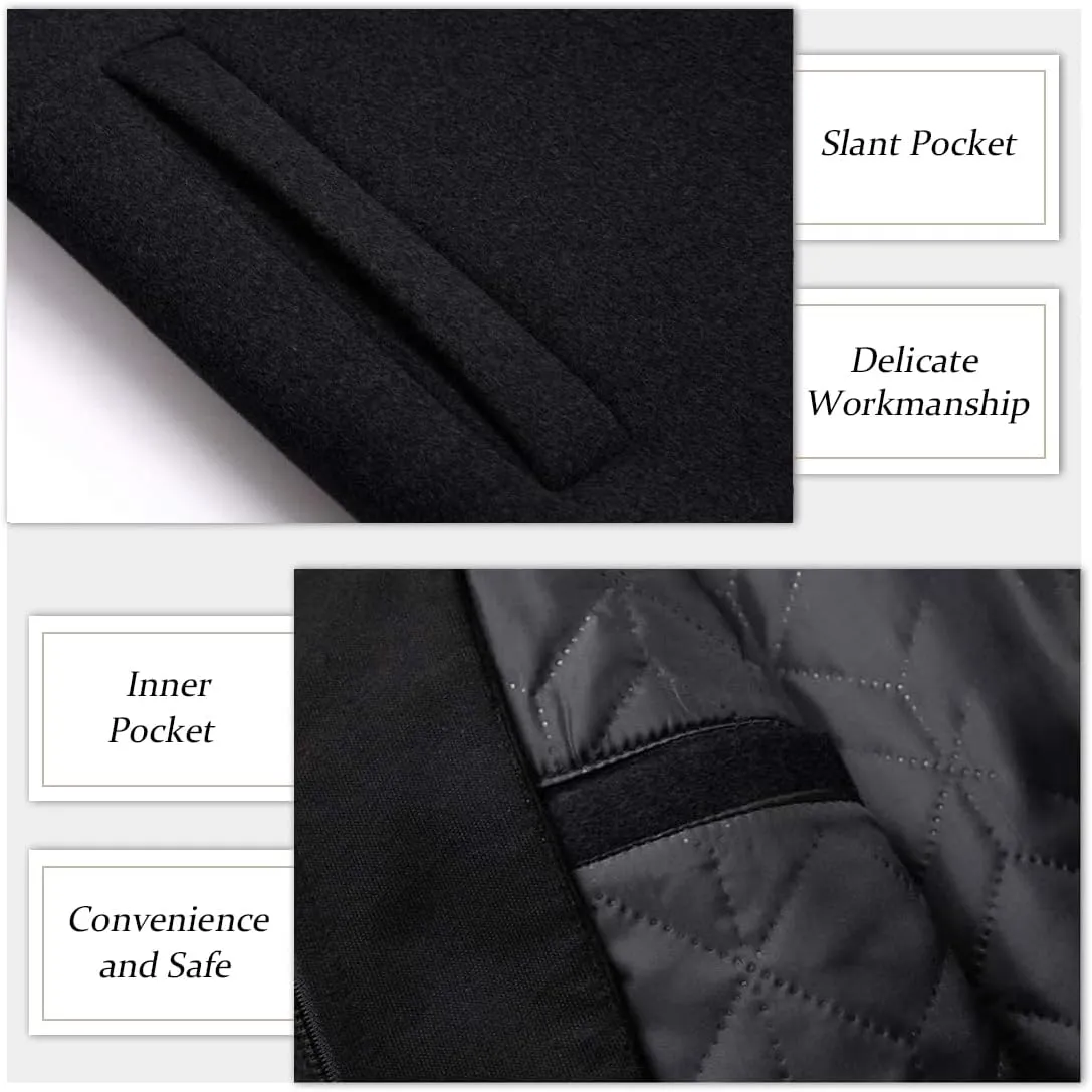APTRO Men's Wool Trench Coat Winter Hoodie Coat Premium Business Wool Jacket