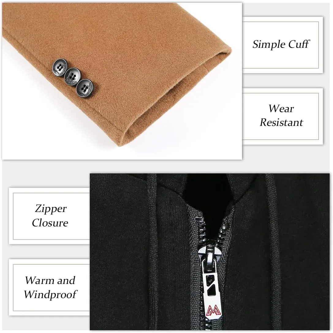 APTRO Men's Wool Trench Coat Winter Hoodie Coat Premium Business Wool Jacket