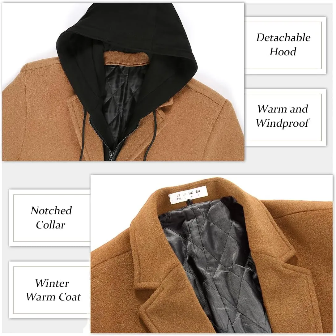 APTRO Men's Wool Trench Coat Winter Hoodie Coat Premium Business Wool Jacket