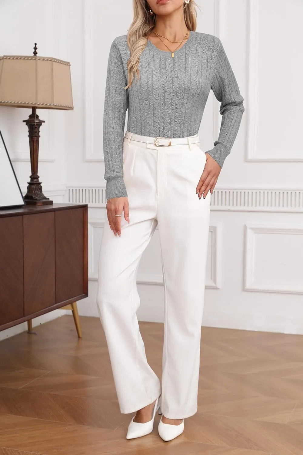 Arach&Cloz Women Sweaters 2025 Spring Ultra-Soft Long Sleeve Business Casual Outfit Crewneck Fashion Top Knit Pullover