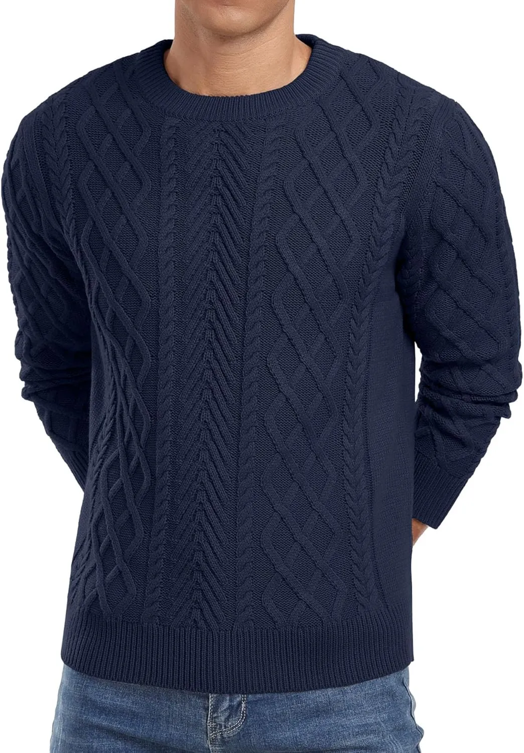 Askdeer Men's Crewneck Pullover Sweater Fisherman Long Sleeve Chunky Knit Sweater Winter Texture Knitted Sweaters