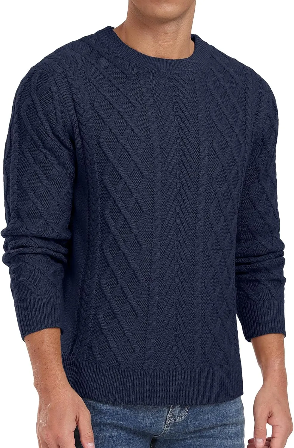 Askdeer Men's Crewneck Pullover Sweater Fisherman Long Sleeve Chunky Knit Sweater Winter Texture Knitted Sweaters