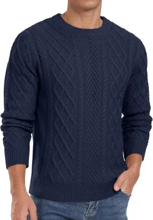 Askdeer Men's Crewneck Pullover Sweater Fisherman Long Sleeve Chunky Knit Sweater Winter Texture Knitted Sweaters