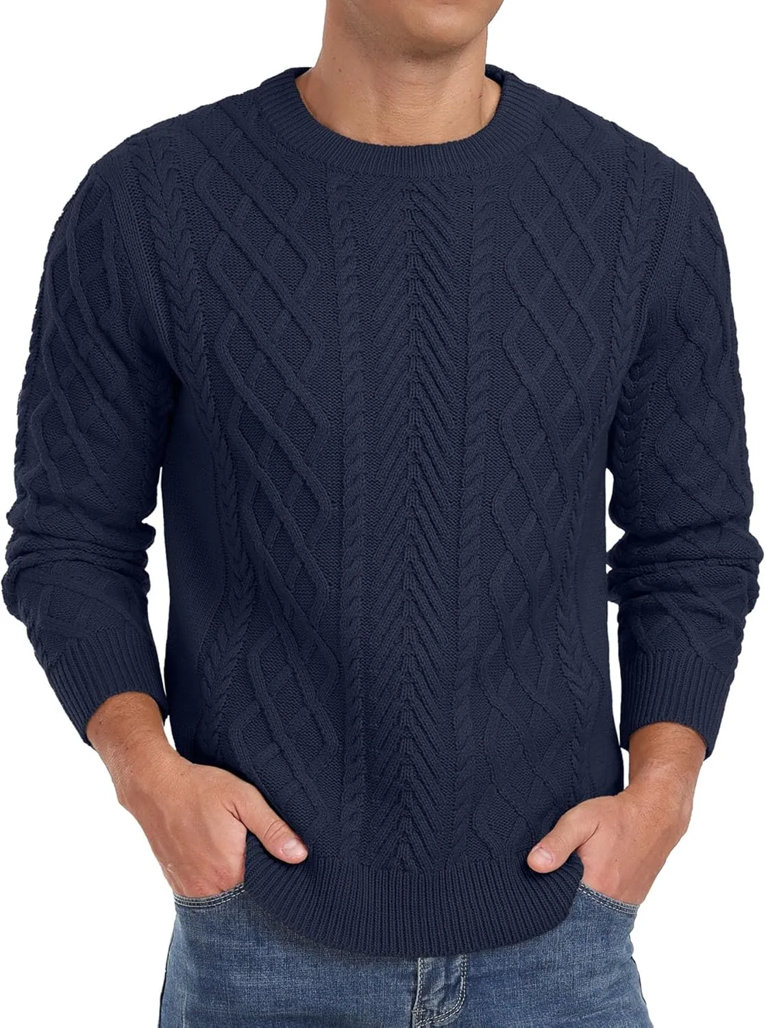 Askdeer Men's Crewneck Pullover Sweater Fisherman Long Sleeve Chunky Knit Sweater Winter Texture Knitted Sweaters