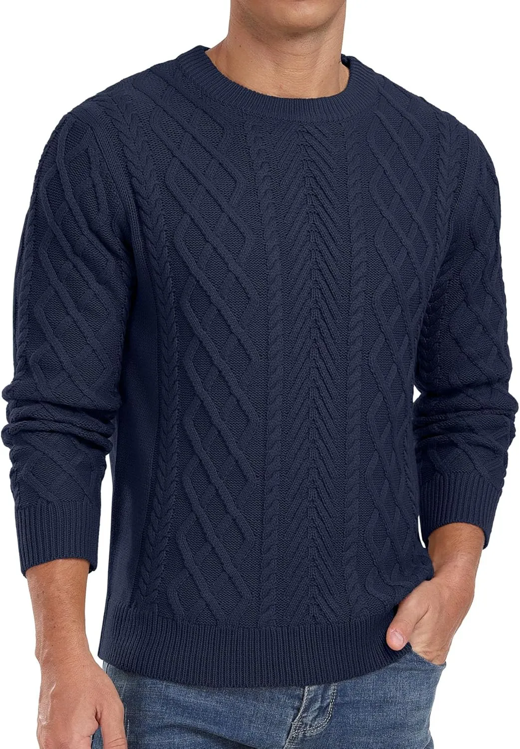 Askdeer Men's Crewneck Pullover Sweater Fisherman Long Sleeve Chunky Knit Sweater Winter Texture Knitted Sweaters