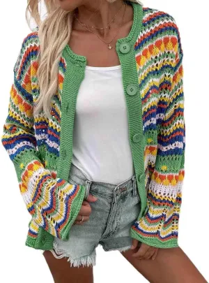 Autumn and Winter Rainbow Striped Sweater Loose Knit Sweater Women's Sweater Cardigan