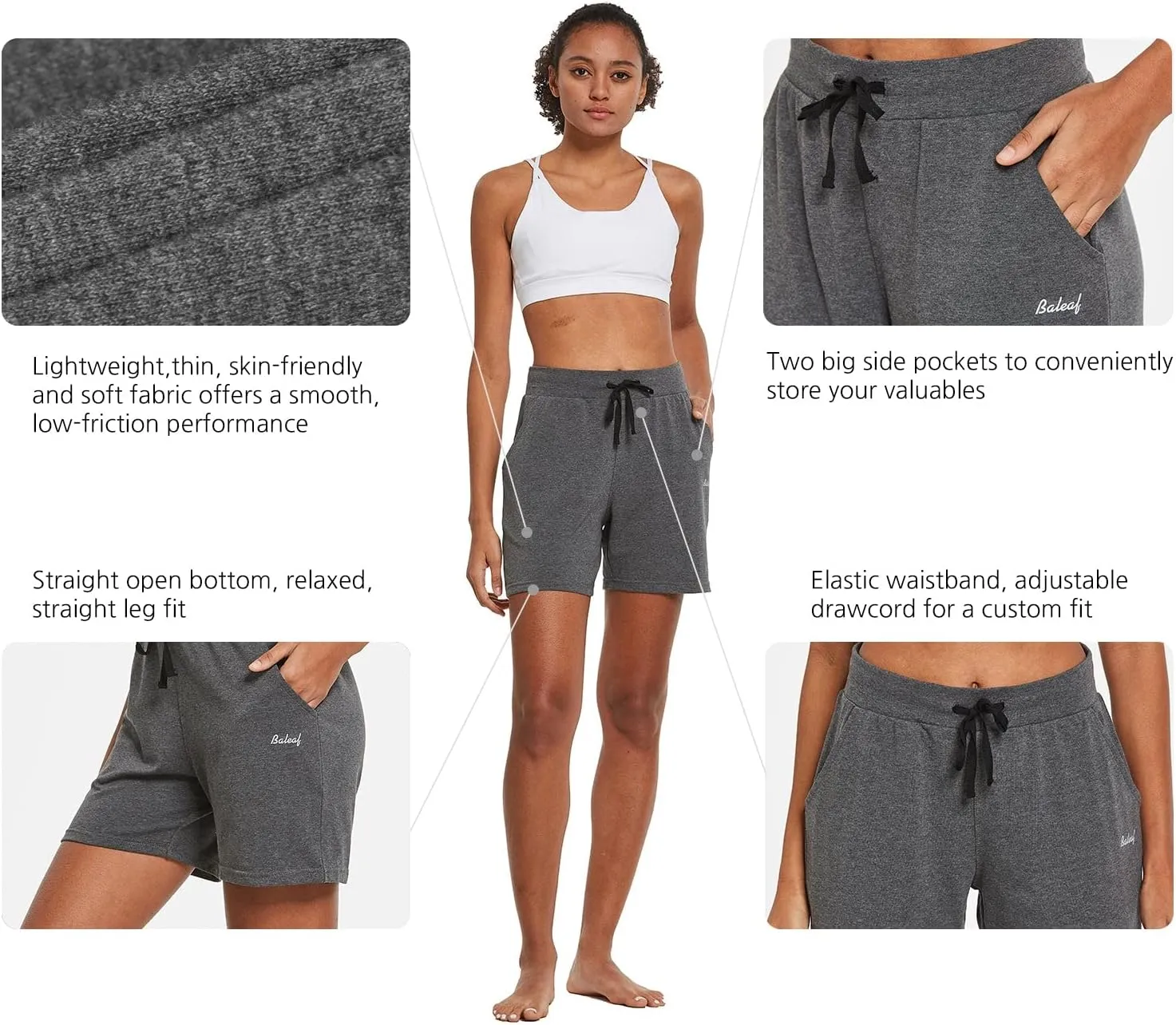 baleaf Womens Lounge Shorts Cotton Sweat Athletic Shorts with Pockets High Waist Summer Casual