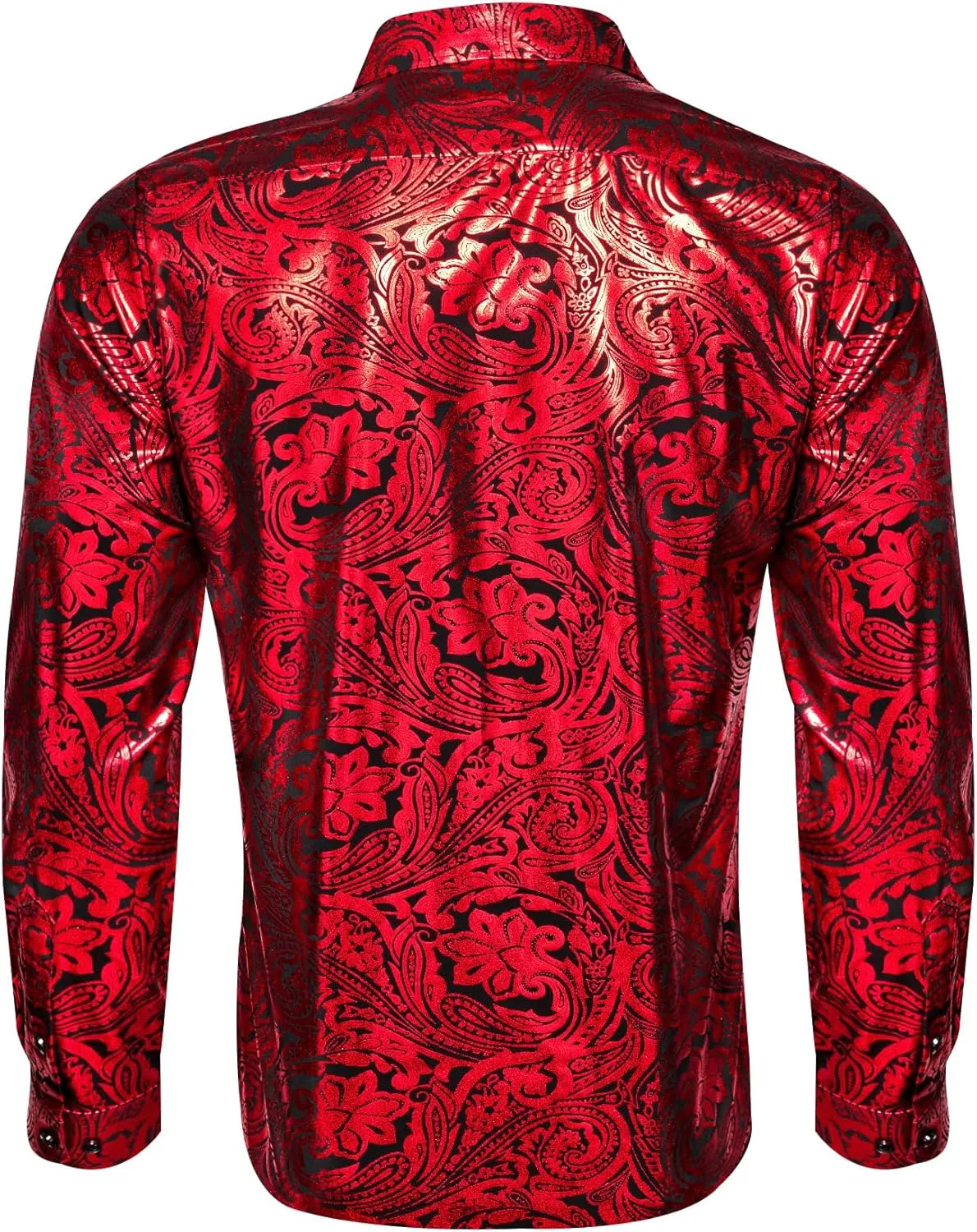 Barry.Wang Men's Disco Dress Shirt Long Sleeve Nightclub Mexico Paisley Floral Shirts Metallic Gothic Shiny Button Down Shirt