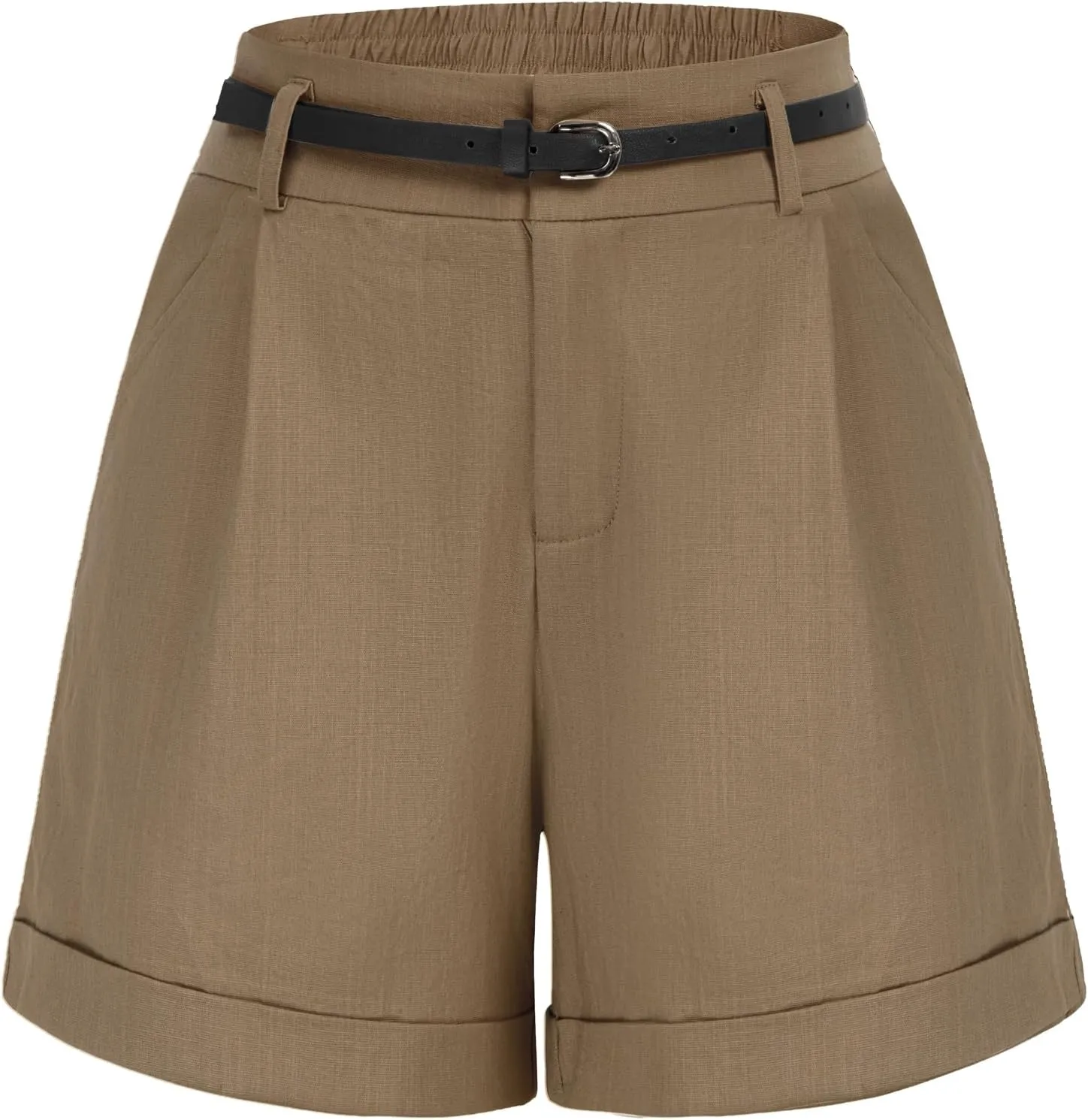 Belle Poque Women Bermuda Shorts Elastic Waist Wide Leg Shorts with Pockets & Belts