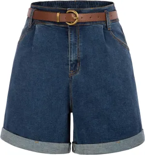 Belle Poque Women Demin Shorts High Waisted Wide Leg Jean Shorts with Pockets