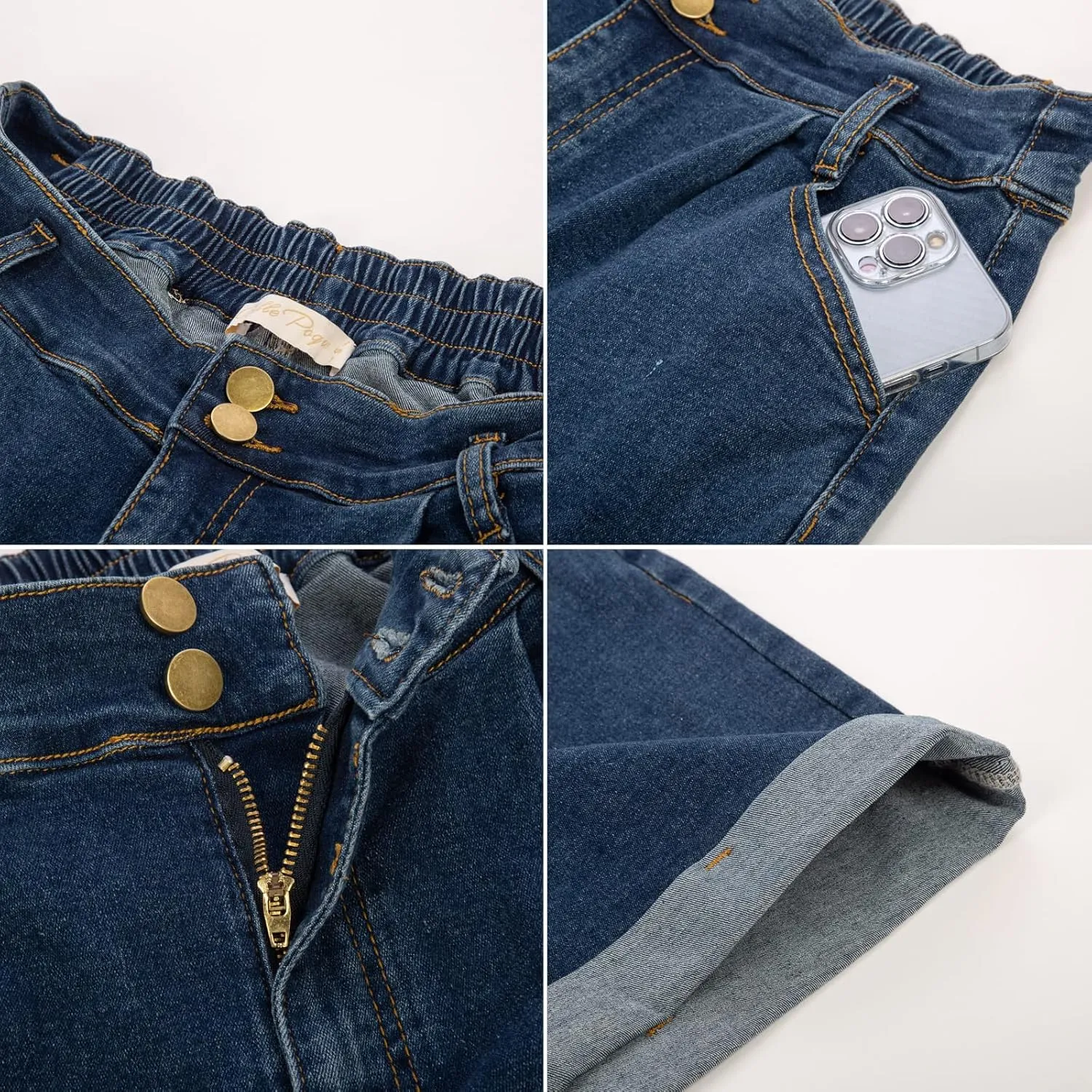Belle Poque Women Demin Shorts High Waisted Wide Leg Jean Shorts with Pockets