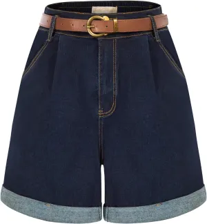 Belle Poque Women Demin Shorts High Waisted Wide Leg Jean Shorts with Pockets