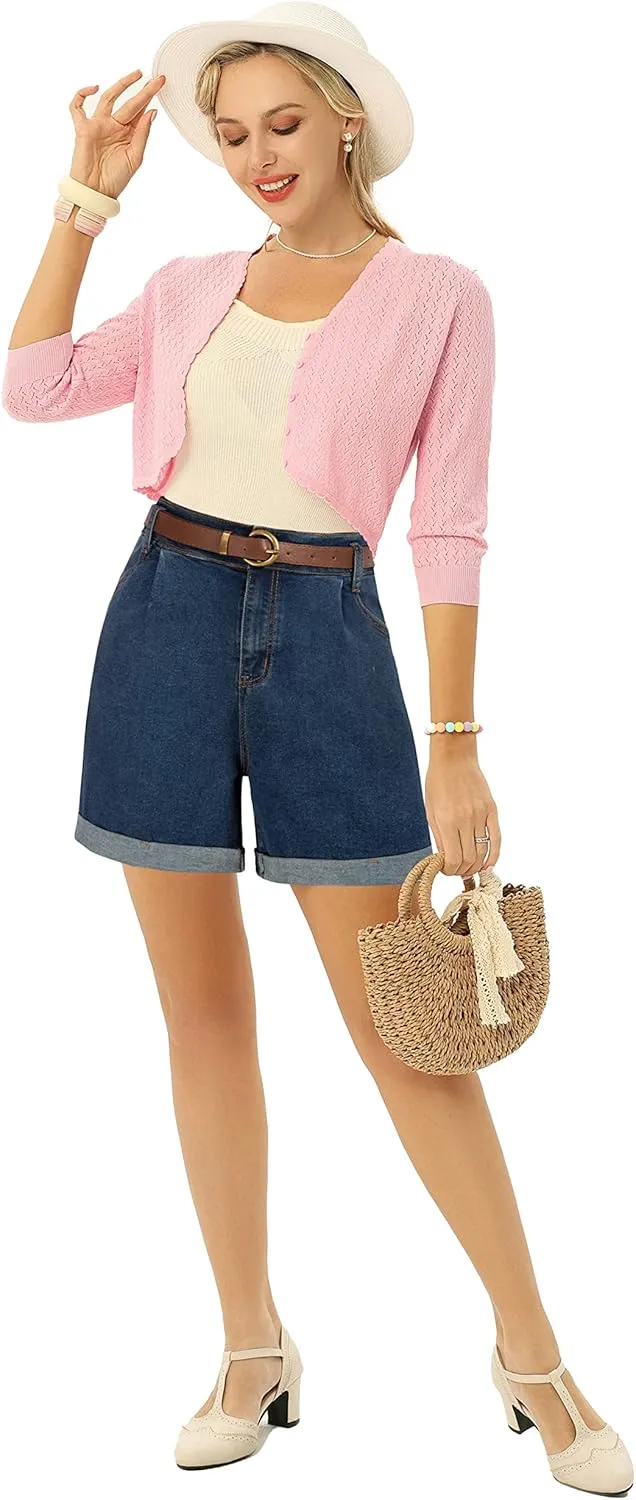 Belle Poque Women Demin Shorts High Waisted Wide Leg Jean Shorts with Pockets