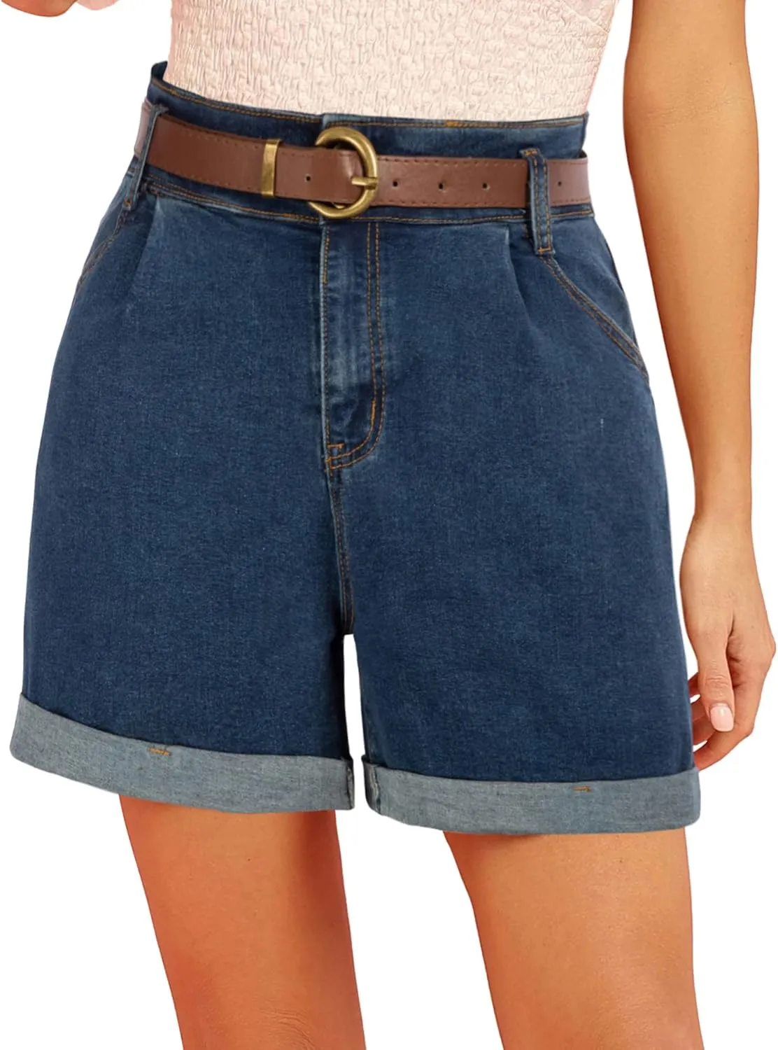 Belle Poque Women Demin Shorts High Waisted Wide Leg Jean Shorts with Pockets