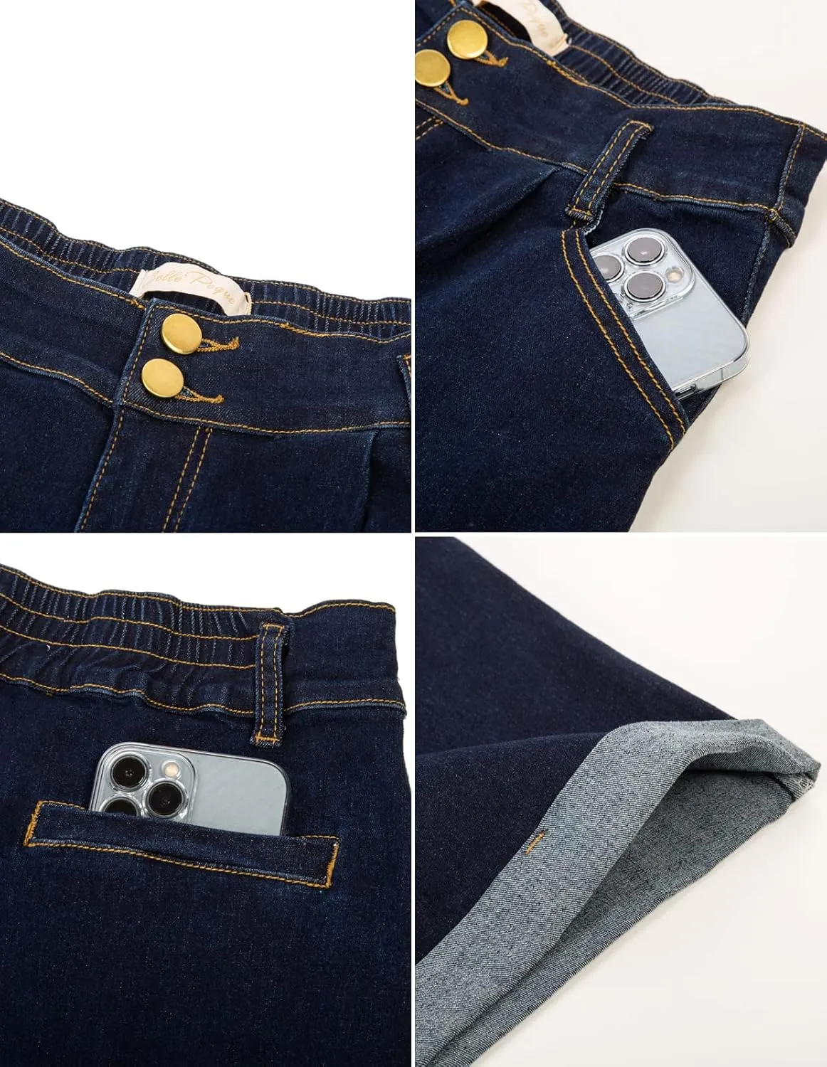 Belle Poque Women Demin Shorts High Waisted Wide Leg Jean Shorts with Pockets