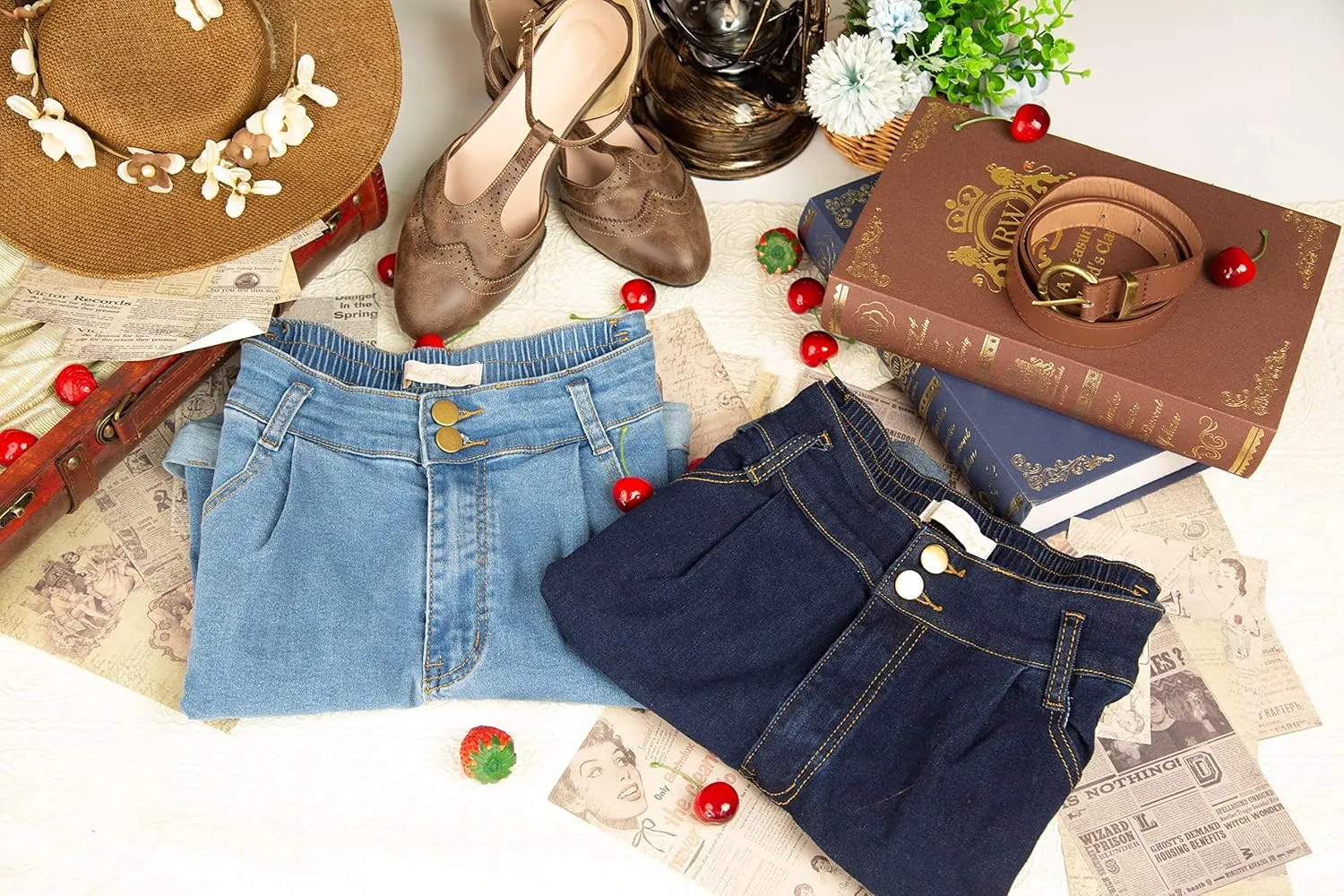 Belle Poque Women Demin Shorts High Waisted Wide Leg Jean Shorts with Pockets
