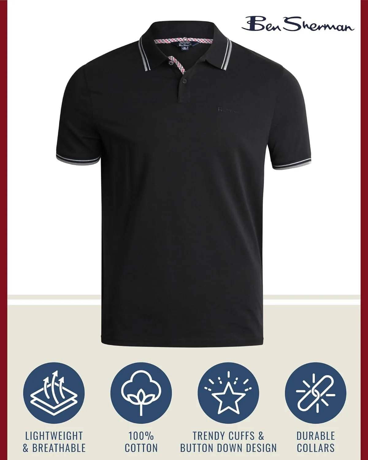 Ben Sherman Men's Polo Shirt - Regular Fit 2-Button Short Sleeve Shirt - Casual Stretch Polo for Men (S-XL)