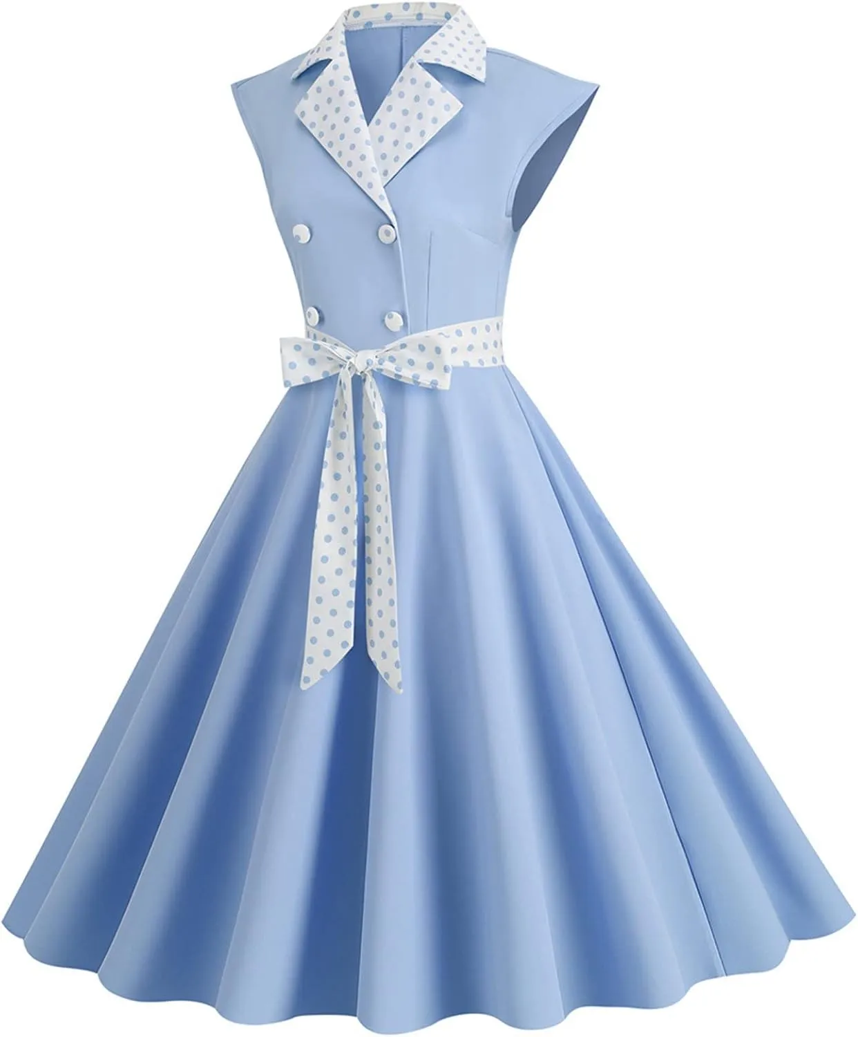 Binmer 1950s Dresses for Women Vintage Short Sleeve Lapel Swing A Line Midi Summer Dress Cocktail Party Evening Prom Gown