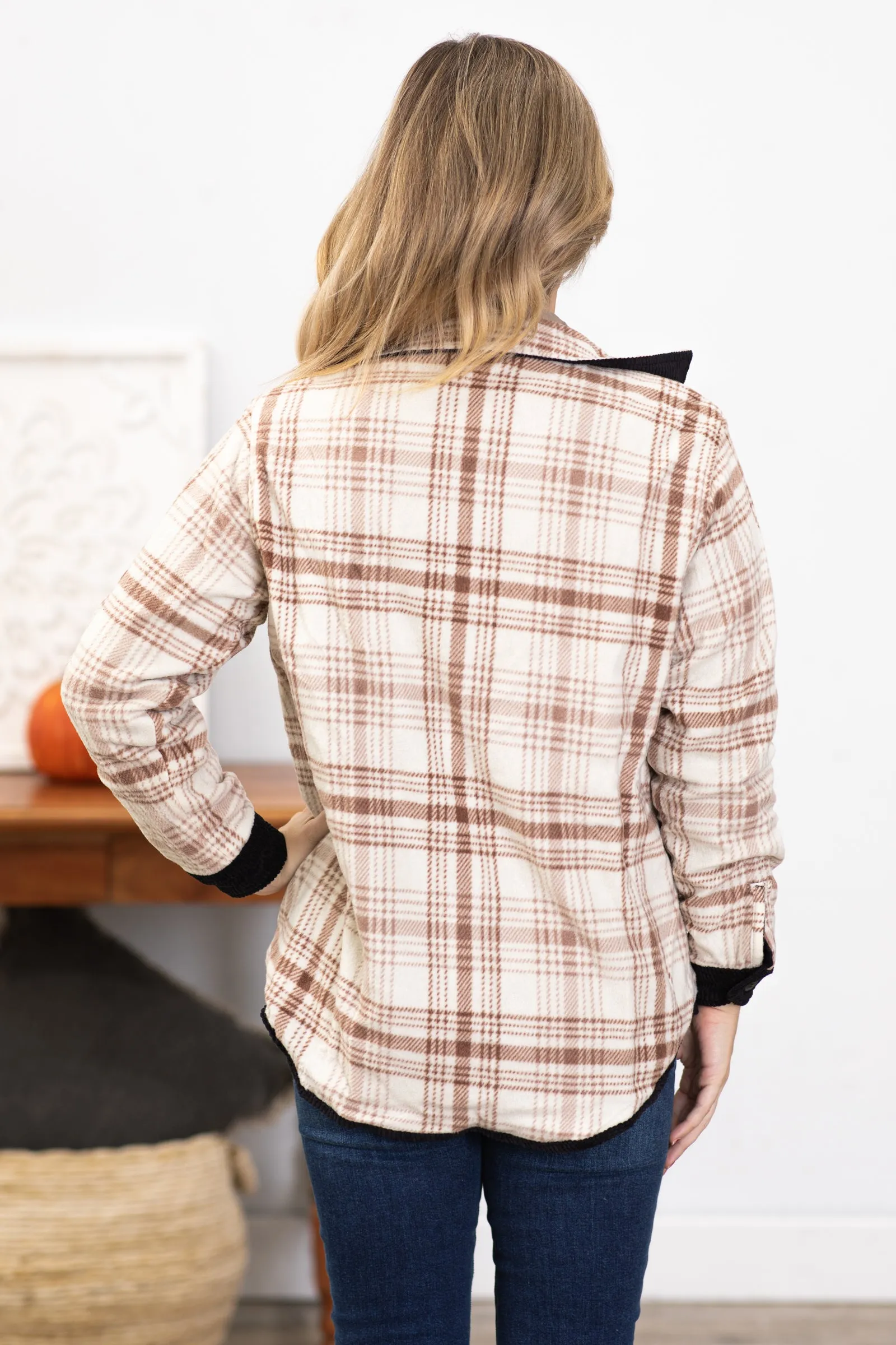 Black Reversible Corduroy and Plaid Shacket