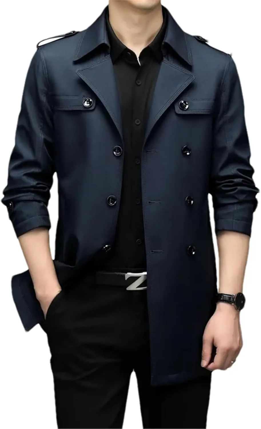Blazer Men Office Business Casual Meeting Work Simple Middle-Aged Jacket Long Trench Coat Fall Trench Coat Men