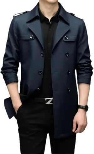 Blazer Men Office Business Casual Meeting Work Simple Middle-Aged Jacket Long Trench Coat Fall Trench Coat Men